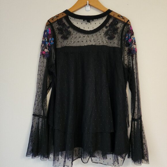 Lane Bryant Sheer Embroidery Babydoll Tunic Top 14/16 Wimsigfoth Fairy Grunge - Picture 8 of 12